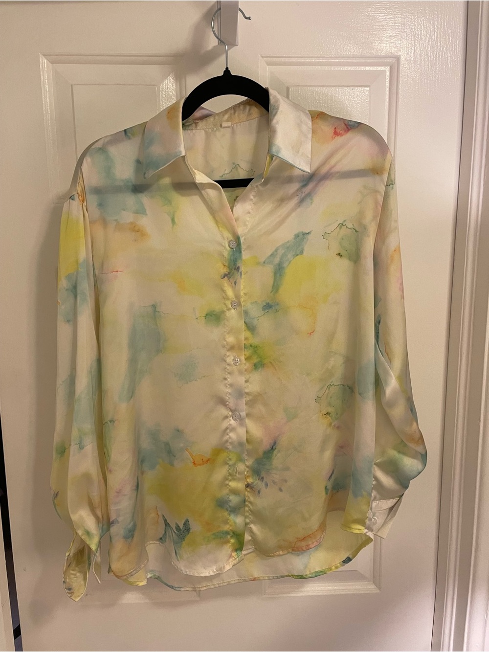 Lightweight Watercolor Print Button-Up Shirt - Pastel Yellow